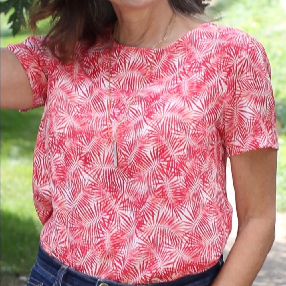 Amour Vert Palm Print silk top.